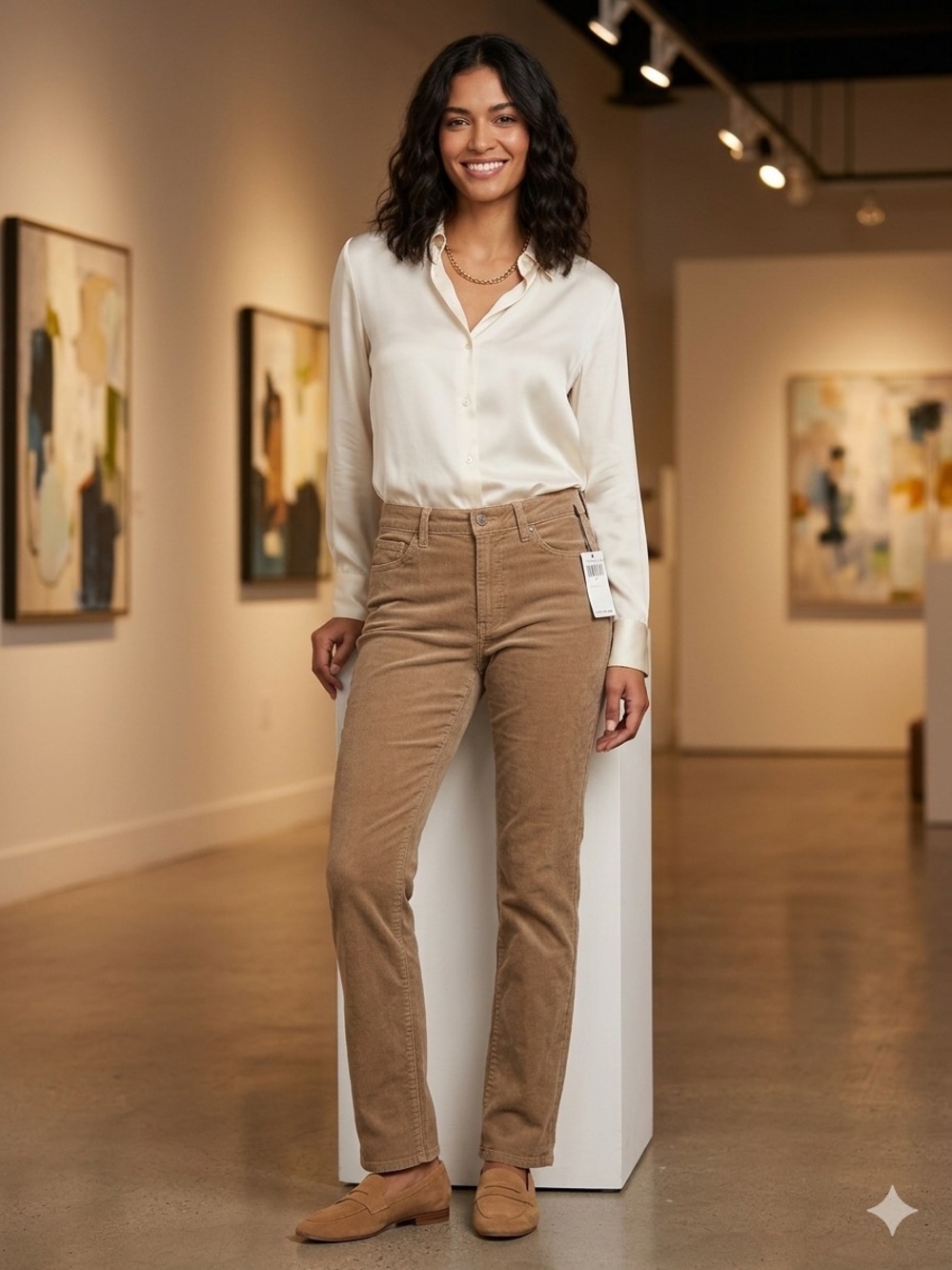 Ralph Lauren Women's Mid-Rise Straight Leg Corduroy Pants in Tan